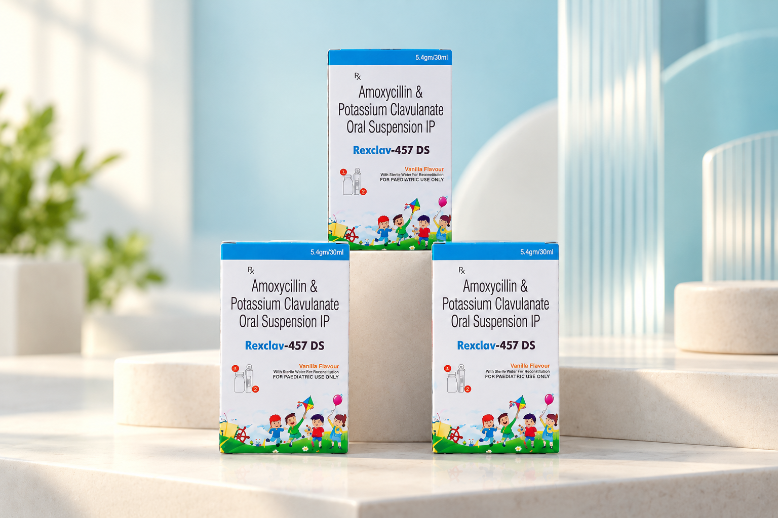 REXCLAV 457 DS - Amoxicillin & Potassium Clavulanate Oral Suspension IP (DS) REXCLAV 457 DS (Amoxicillin & Potassium Clavulanate Oral Suspension IP (DS)) - Anti-infective pharmaceutical packaging by RexCure Pharma